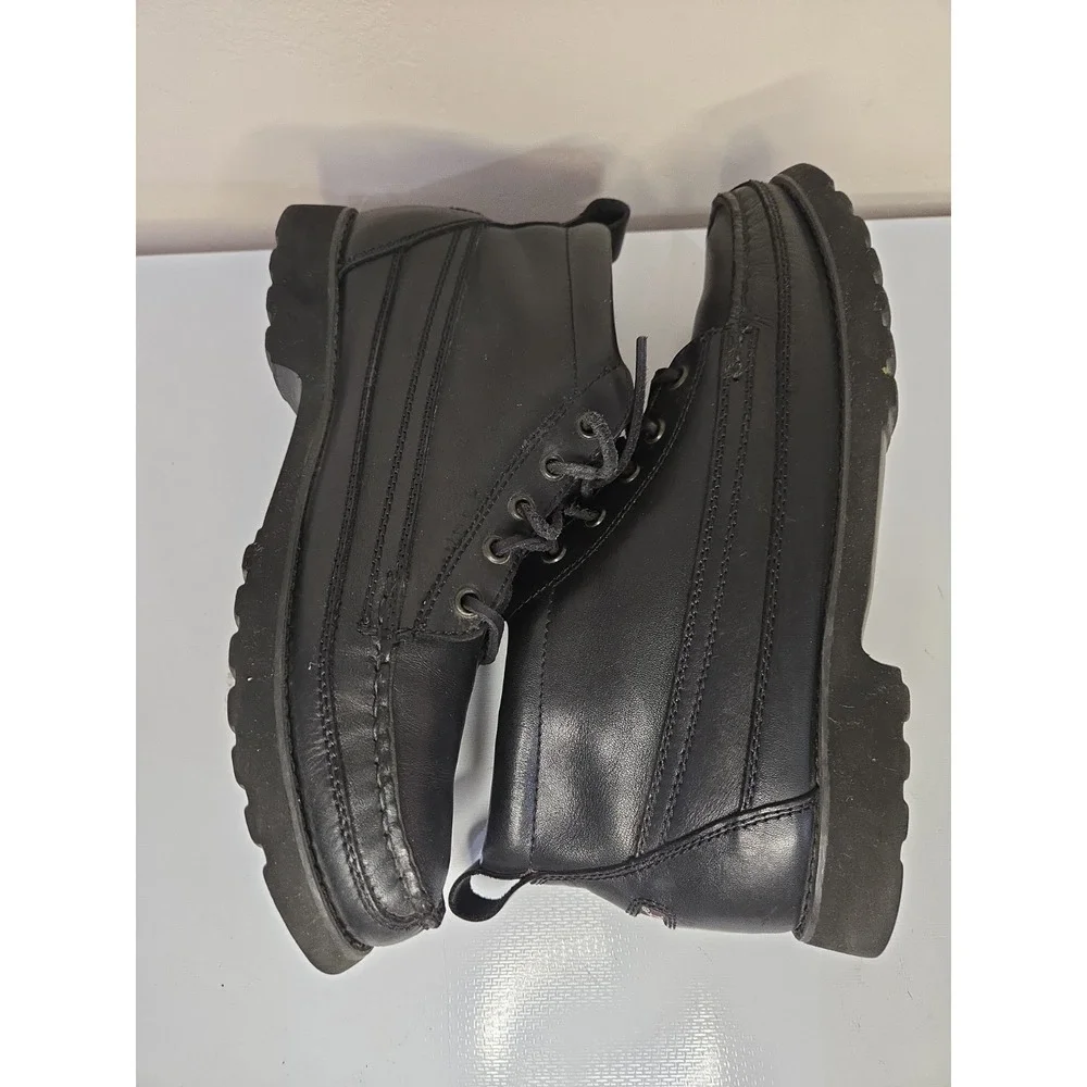 Rockport Mens Black Leather Boots Vibram Moc Toe Ankle Hikers Gorpcore Sz 9.5